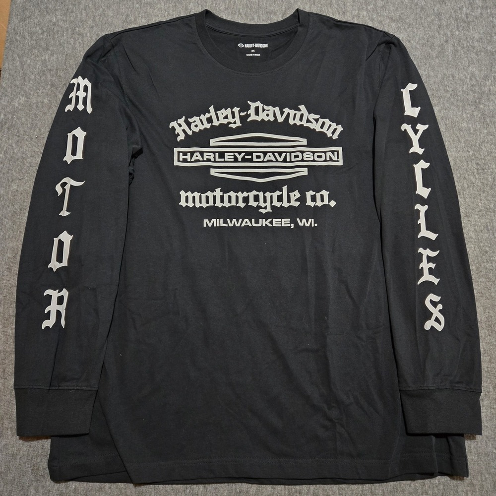 Harley-Davidson Long Sleeve T Shirt 2XL Black Gothic Sleeve Logo Biker USA